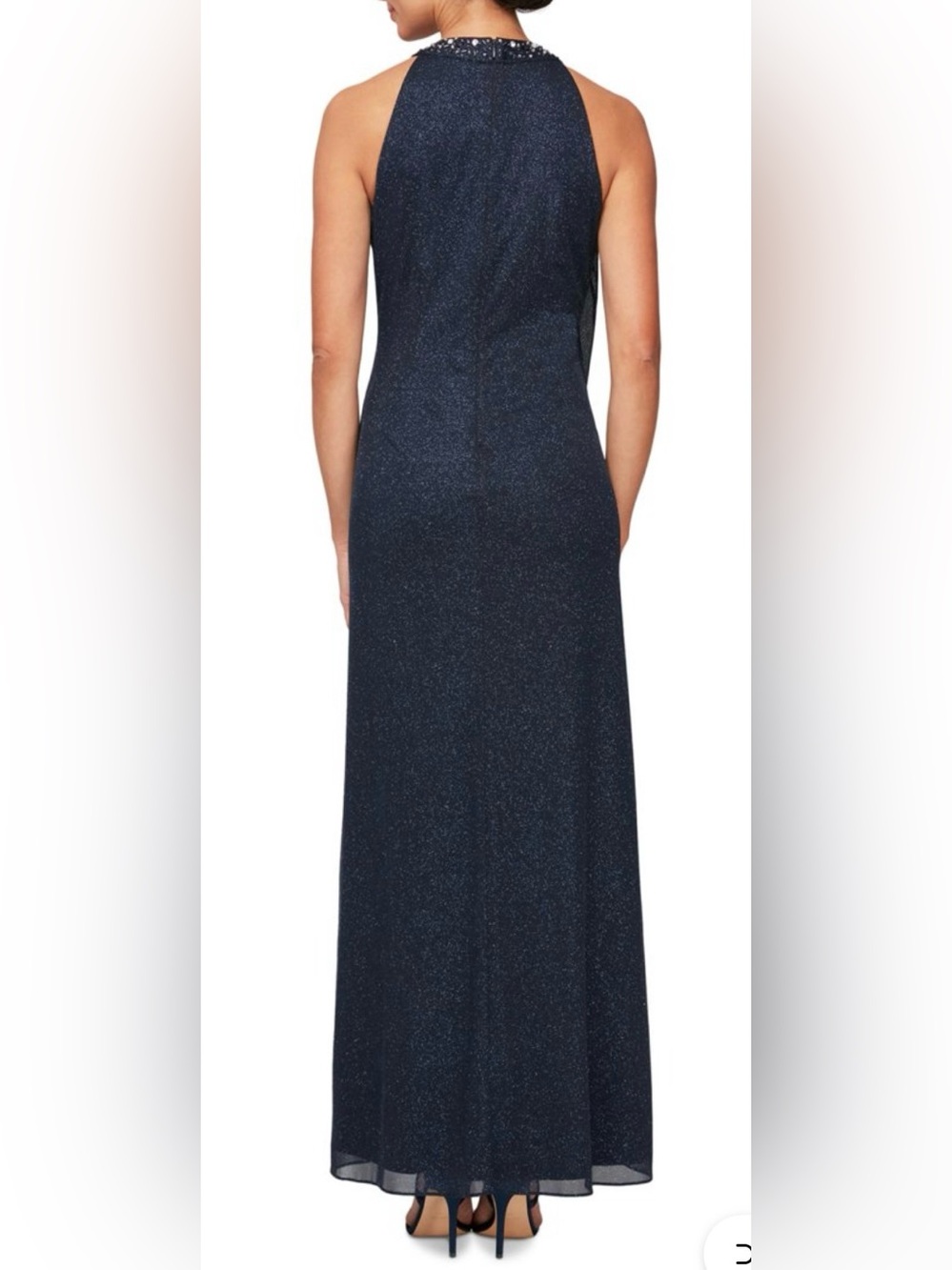 SLNY Navy Glitter Halter Beaded Neckline Maxi Dress - Picture 3 of 4